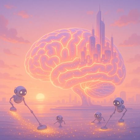 Illustration of a brain being cleaned and repaired, representing autophagy and the importance of rest.