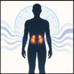 Illustration showing adrenal glands and circadian rhythm to explain daily cortisol levels