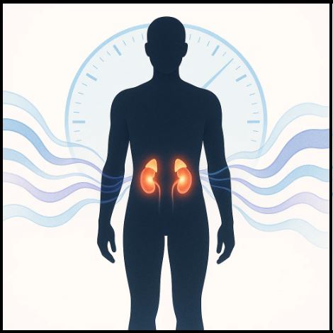 Illustration showing adrenal glands and circadian rhythm to explain daily cortisol levels