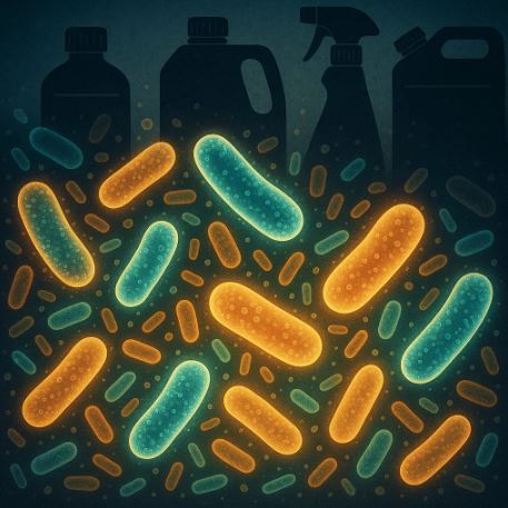 Gut bacteria under microscope with chemical exposure concept